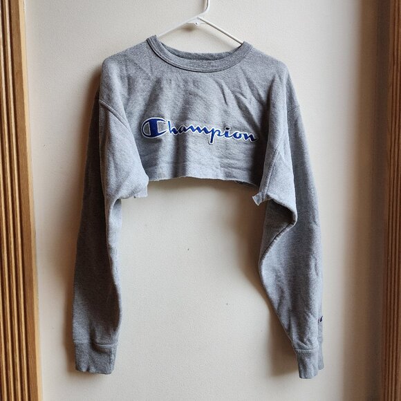 Champion Gray High Crop Long Sleeve Sweatshirt Size Large - Picture 6 of 14